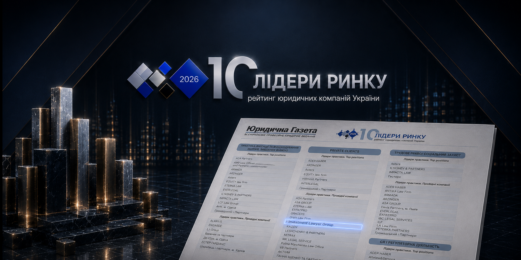 Лідери юридичного ринку України 2026: ILG отримала 8 відзнак